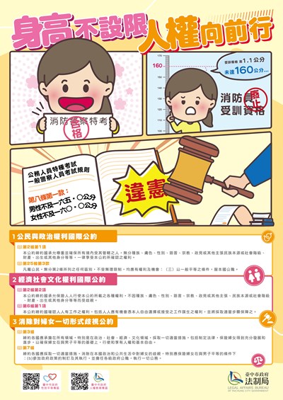 兩公約人權教育宣導-身高不受限，人權向前走宣導海報